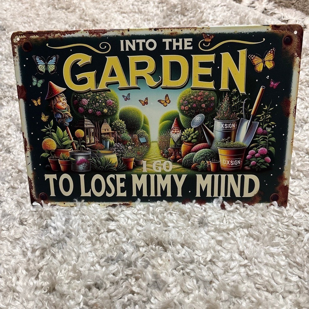 Into the Garden I Go NWT Whimsical Metal Wall Art‎ Plaque 12"x8" NIP